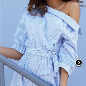 Seersucker off shoulder dress